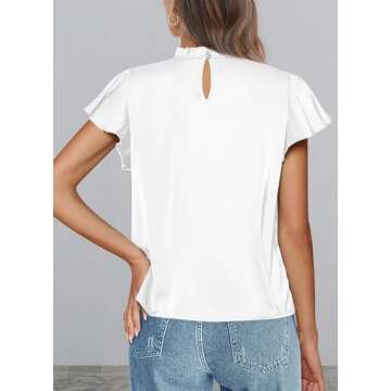 PRETTYGARDEN Women's Summer Satin Blouse Shirt 2025 Dressy Casual Ruffle Short Sleeve Crewneck Work ...