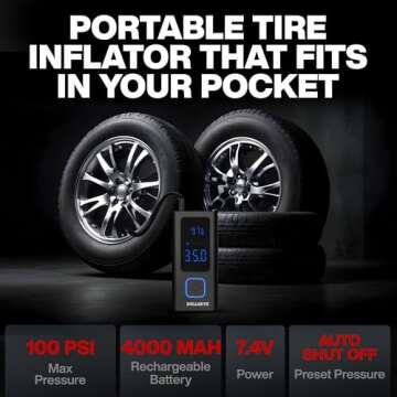 POCKET AIR PRO Tire Inflator Portable Air Compressor by BULLSEYE, Small Cordless 4000MAH Air Compres...