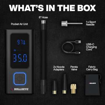 POCKET AIR PRO Tire Inflator Portable Air Compressor by BULLSEYE, Small Cordless 4000MAH Air Compressor Portable Car Tire Air Pump with Pressure Gauge Inflates in 2 Min Works with Inflatables - 100PSI