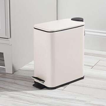 mDesign Rectangular Pedal Bin – 5 L Metal Waste Bin with Pedal, Lid and Plastic Bucket Insert – Household Rubbish Bin for Bathroom, Kitchen and Office – Beige