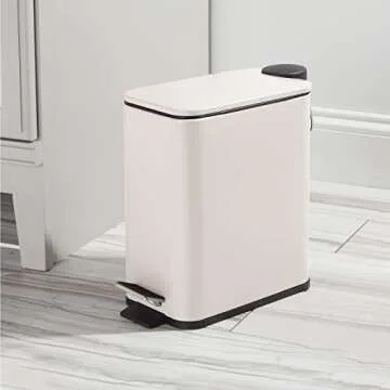 mDesign Rectangular Pedal Bin – 5 L Metal Waste Bin with Pedal, Lid and Plastic Bucket Insert – Household Rubbish Bin for Bathroom, Kitchen and Office – Beige