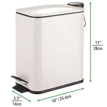 mDesign Rectangular Pedal Bin – 5 L Metal Waste Bin with Pedal, Lid and Plastic Bucket Insert – Household Rubbish Bin for Bathroom, Kitchen and Office – Beige