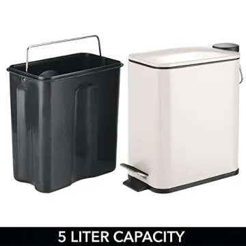 mDesign Rectangular Pedal Bin – 5 L Metal Waste Bin with Pedal, Lid and Plastic Bucket Insert – Household Rubbish Bin for Bathroom, Kitchen and Office – Beige