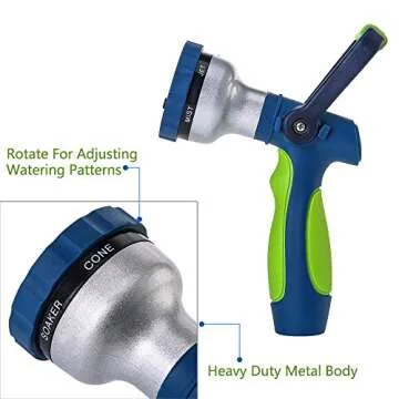 GREEN MOUNT New Patent Garden Hose Nozzle, Heavy Duty Water Nozzle, High Pressure Fireman Style Nozzle with Ergonomic Handle for Women to Water Lawn and Garden