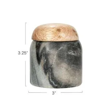 Creative Co-Op Marble and Mango Wood Pinch Pot with Lid, Grey and Natural