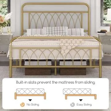 Yaheetech Full Bed Frame with Petal Accents in Antique Gold