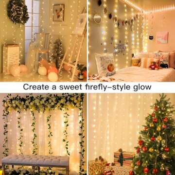 suddus 200 LED Christmas Curtain Lights, Fairy Lights Plug in for Bedroom, String Lights with Remote...