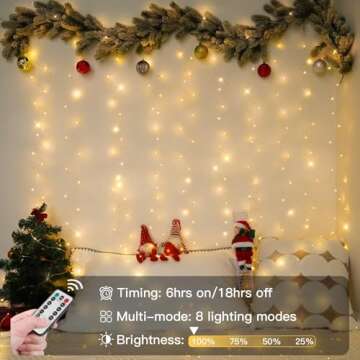 suddus 200 LED Christmas Curtain Lights, Fairy Lights Plug in for Bedroom, String Lights with Remote Indoor Outdoor, Dorm Window Wall Wedding Birthday Decor,Warm White