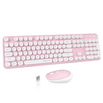 UBOTIE Colorful Wireless Keyboard & Mouse Combo, Retro Round Key Design, USB Plug and Play Multiple ...