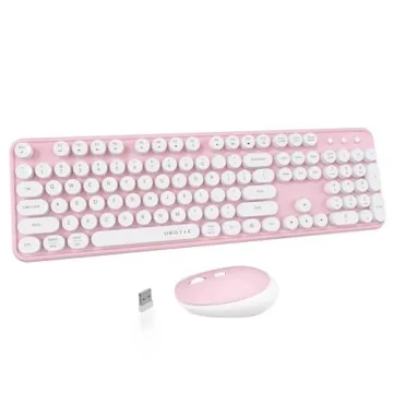UBOTIE Colorful Wireless Keyboard & Mouse Combo, Retro Round Key Design, USB Plug and Play Multiple ...