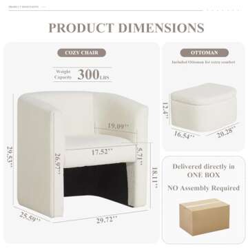 COLAMY Upholstered Sherpa Barrel Accent Chair with Storage Ottoman Set of 2, Morden Living Room Side...