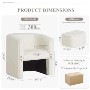 COLAMY Upholstered Sherpa Barrel Accent Chair with Storage Ottoman Set of 2, Morden Living Room Side...