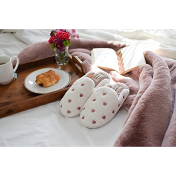 Dearfoams Women's Furry Valentine's Day Slipper, Pink Hearts, Medium