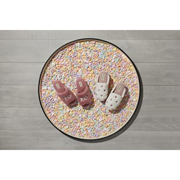 Dearfoams Women's Furry Valentine's Day Slipper, Pink Hearts, Medium