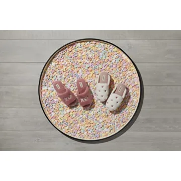 Dearfoams Women's Furry Valentine's Day Slipper, Pink Hearts, Medium