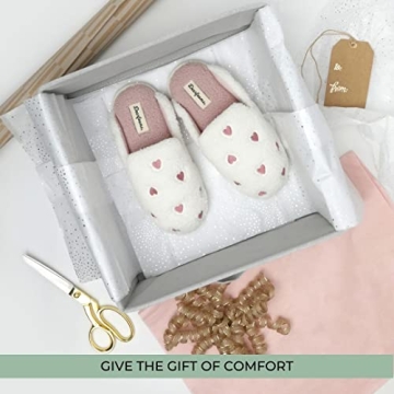 Dearfoams Women's Furry Valentine's Day Slipper, Pink Hearts, Medium