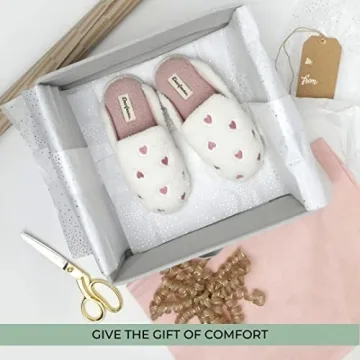 Dearfoams Women's Furry Valentine's Day Slipper, Pink Hearts, Medium