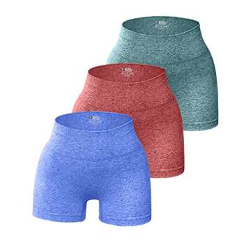 OQQ 3 Piece for Women Yoga Shorts Workout Athletic Seamless High Wasit Gym Leggings DarkGreen Red Blue