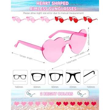 Frienda 8 Pairs Heart Shaped Sunglasses for Women Rimless Heart Glasses Candy Color Heart Sunglasses...