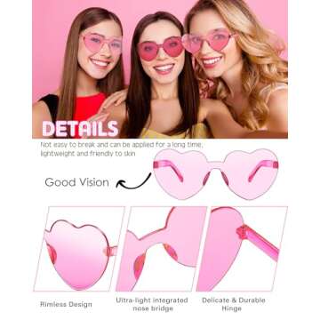 Frienda 8 Pairs Heart Shaped Sunglasses for Women Rimless Heart Glasses Candy Color Heart Sunglasses for Party Favor (Rose Red, Pink)