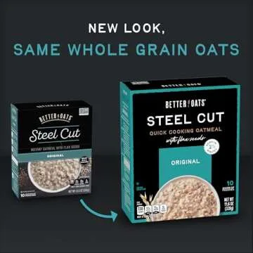 Better Oats Original Steel Cut Oatmeal Packets, Original Flavor,Instant Oatmeal Packets with Steel Cut Oats and Flax Seeds, Quick Oatmeal Pouches Ready in 2.5 Minutes, Box of 10 Pouches (Pack of 6)