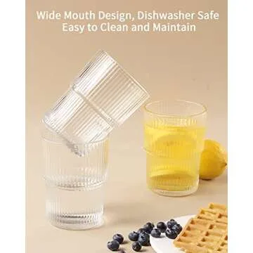 BJMEDYM Ribbed Glassesware 14 Oz Ripple Drinking Glasses Iced Coffee Glasses Glass Cup Set Of 6 Vintage Drinking Glasses Water Glasses Fluted Glassware Cocktail Glass Cute Glass Cups