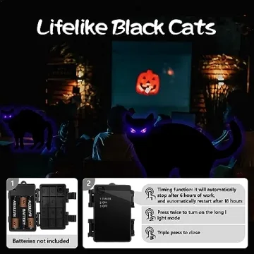 Halloween Black Cat Yard Decor - 4 PCS with Lights