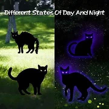Halloween Black Cat Yard Decor - 4 PCS with Lights