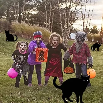Halloween Black Cat Yard Decor - 4 PCS with Lights