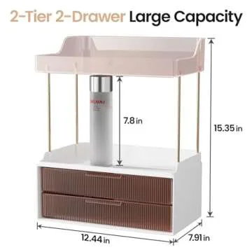 Delamu Bathroom Organizers and Storage, 2-Tier 2-Drawer Makeup Organizer Countertop, Easy to Install, Ideal for Bathroom Storage, Vanity, Large Skincare, Perfume, Present, and More, Grapefruit