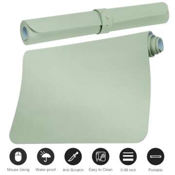 ‎Boutilon Leather Desk Pad 30" x14",Non-Slip Mouse Pad,Office Desk Mat,Waterprooft PU Leather Desk Blotter,Desk Pad Protector,Desk Writing Pad for Home Office Decor (M-Green)