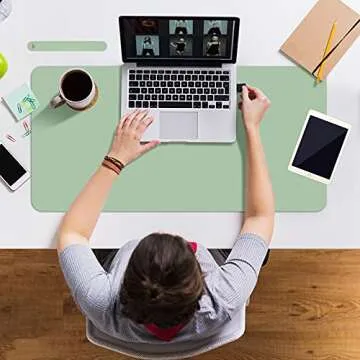 ‎Boutilon Leather Desk Pad 30" x14",Non-Slip Mouse Pad,Office Desk Mat,Waterprooft PU Leather Desk Blotter,Desk Pad Protector,Desk Writing Pad for Home Office Decor (M-Green)