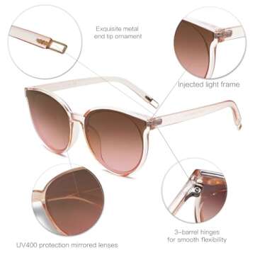 SOJOS Fashion Round Sunglasses for Women Men Oversized Vintage Shades SJ2057, Clear/Brown