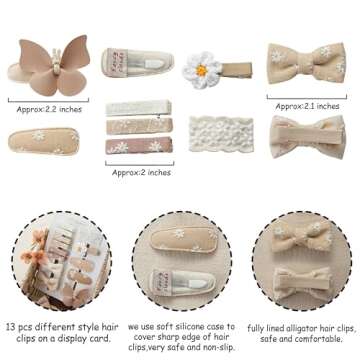 13 Pcs Hair Clips for Girls with Bows Butterfly Flower,2" Fully Lined Alligator Clips and Barrettes,Handmade Hair Accessories for Baby Toddler Young Kids School Age Girls Gifts