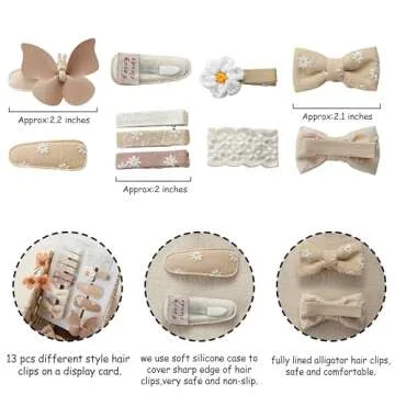 13 Pcs Hair Clips for Girls with Bows Butterfly Flower,2" Fully Lined Alligator Clips and Barrettes,Handmade Hair Accessories for Baby Toddler Young Kids School Age Girls Gifts