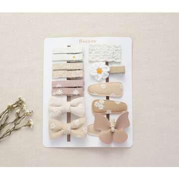 13 Pcs Hair Clips for Girls with Bows Butterfly Flower,2" Fully Lined Alligator Clips and Barrettes,Handmade Hair Accessories for Baby Toddler Young Kids School Age Girls Gifts