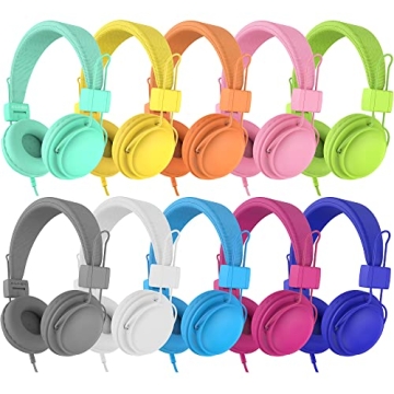 AILIHEN Kids Headphones Bulk 10-Pack for School Classroom K-12, On-Ear Wired Headsets with Microphon...