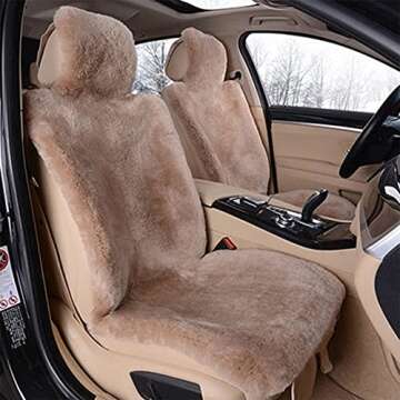 Altlue Real Genuine Sheepskin Seat Covers for Cars SUV Trucks Van RV Front Seats Sheepskin Car Seat Covers Sheepskin Automotive Seat Covers Fuzzy Fleece Fur Car Seat Covers Universal (1 Piece)
