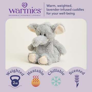 Warmies Microwavable & Weighted Stuffed Animals, Gray Elephant - Heated Stuffed Animal Plushie for W...