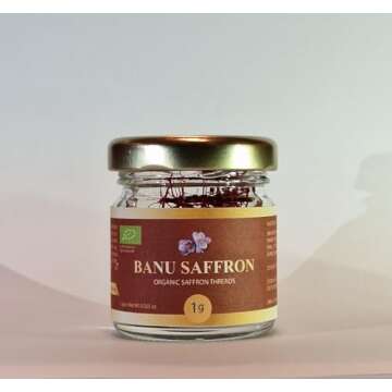 Organic Saffron - Banu Saffron Award Winning all Red Certified Organic Saffron Threads - 2 Gram (0.0...