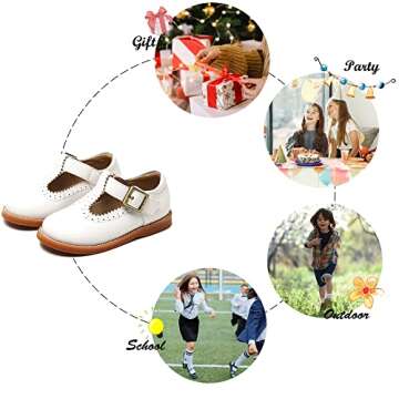Felix & Flora Toddler Little Girl White Mary Jane Dress Shoes - Ballet Flats for Easter Flower Girl Party School Shoes(White,5 Toddler)