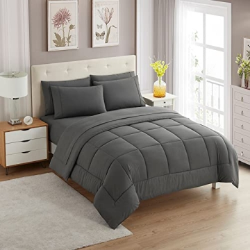 Sweet Home Collection 5 Piece Comforter Set - Luxurious Microfiber Bedding for All Seasons in Gray, ...