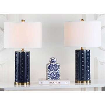 Safavieh Lighting Collection Roxanne Navy Table Lamp, Set of 2 - Elegant Ceramic Design