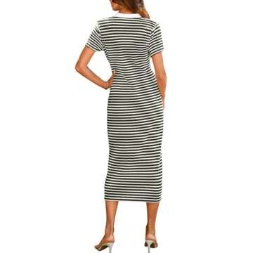 BTFBM Women Casual Summer Dresses - Striped Midi Party Dress in Army Green