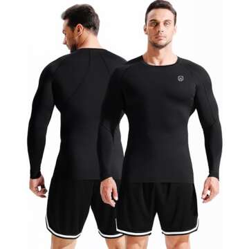 NELEUS Men's 3 Pack Compression Workout Long Sleeve Shirts,5030,Black,Grey,Red,US XL,EU 2XL
