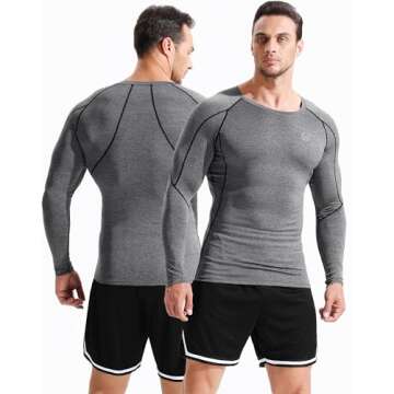 NELEUS Men's 3 Pack Compression Workout Long Sleeve Shirts,5030,Black,Grey,Red,US XL,EU 2XL