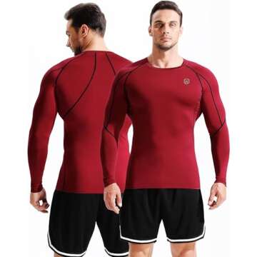 NELEUS Men's 3 Pack Compression Workout Long Sleeve Shirts,5030,Black,Grey,Red,US XL,EU 2XL
