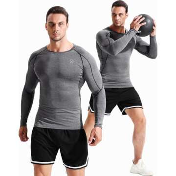 NELEUS Men's 3 Pack Compression Workout Long Sleeve Shirts,5030,Black,Grey,Red,US XL,EU 2XL
