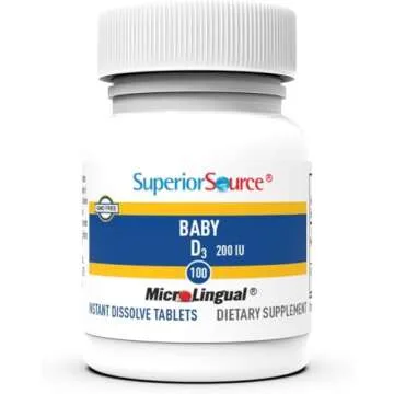 Superior Source Baby Vitamin D3 200 IU, Quick Dissolve Tablets, 100 Count, Promotes Strong Bones and Teeth, Immune Support, Healthy Muscle Function, Non-GMO