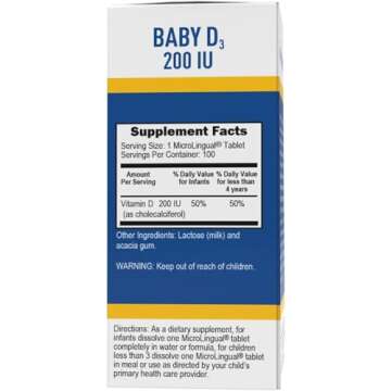 Superior Source Baby Vitamin D3 200 IU, Quick Dissolve Tablets, 100 Count, Promotes Strong Bones and Teeth, Immune Support, Healthy Muscle Function, Non-GMO